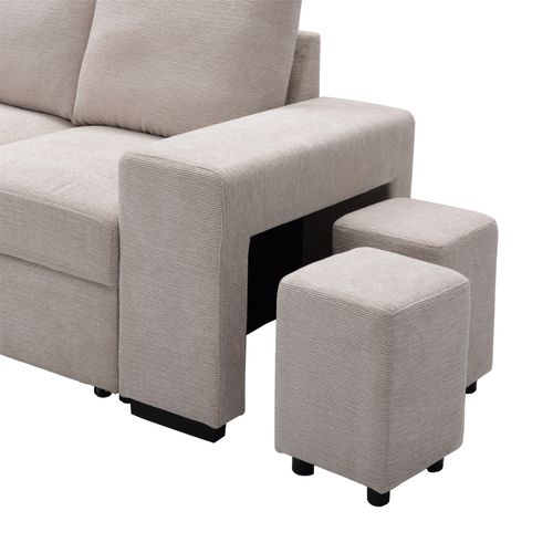 Canapé d'angle convertible LAURENCE gauche tissu beige vue détaillée