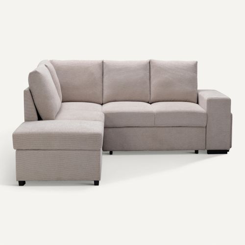 Canapé d'angle convertible LAURENCE gauche tissu beige vue de face