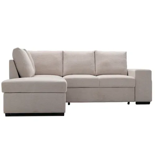 Canapé d'angle convertible LAURENCE gauche tissu beige vue de profil