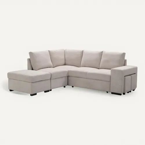Canapé d'angle convertible LAURENCE gauche tissu beige vue 3/4