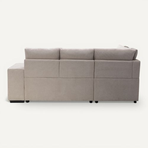 Canapé d'angle convertible LAURENCE gauche tissu beige vue de derrière