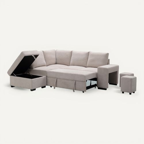 Canapé d'angle convertible LAURENCE gauche tissu beige