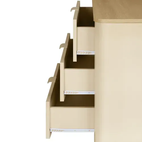 Commode 3 tiroirs L. 73 cm DANIELLE imitation chêne et beige vue accessoires