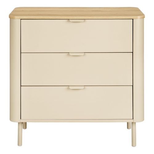 Commode 3 tiroirs L. 73 cm DANIELLE imitation chêne et beige vue de face