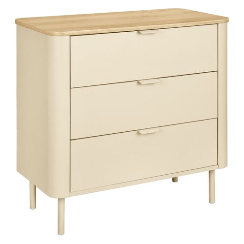 Commode 3 tiroirs L. 73 cm DANIELLE imitation chêne et beige vue 3/4