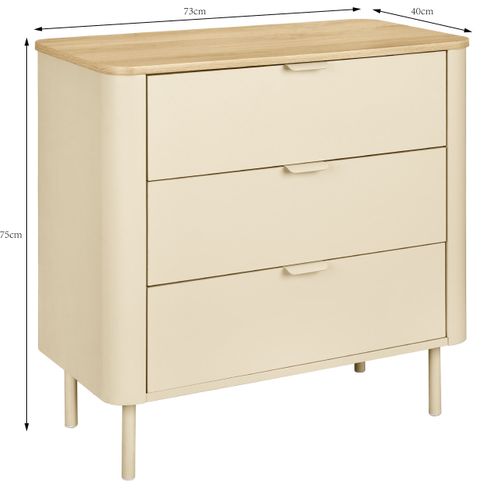 Commode 3 tiroirs L. 73 cm DANIELLE imitation chêne et beige