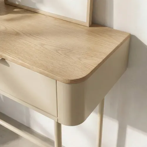 Console L.110 cm 2 tiroirs DANIELLE imitation chêne et beige