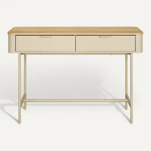 Console L.110 cm 2 tiroirs DANIELLE imitation chêne et beige vue de face