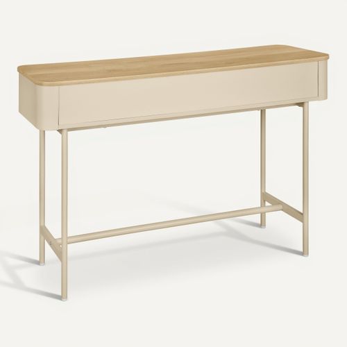 Console L.110 cm 2 tiroirs DANIELLE imitation chêne et beige vue de derrière