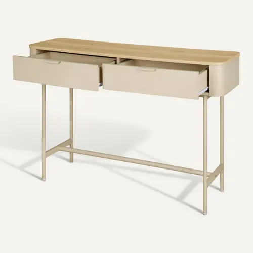 Console L.110 cm 2 tiroirs DANIELLE imitation chêne et beige