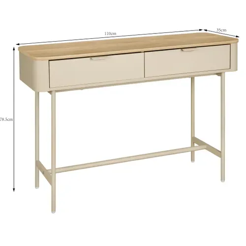 Console L.110 cm 2 tiroirs DANIELLE imitation chêne et beige