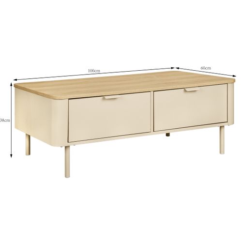 Table basse L.100 cm DANIELLE imitation chêne et beige