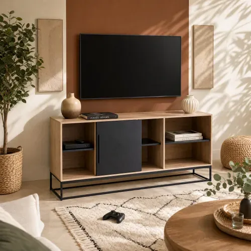 Buffet L.160 cm VINCENTE imitation chêne et noir