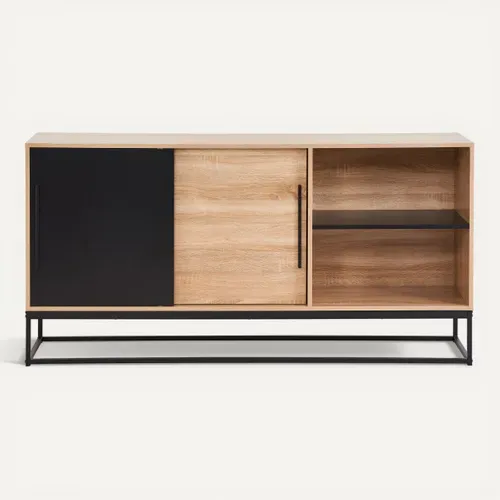Buffet L.160 cm VINCENTE imitation chêne et noir vue de face