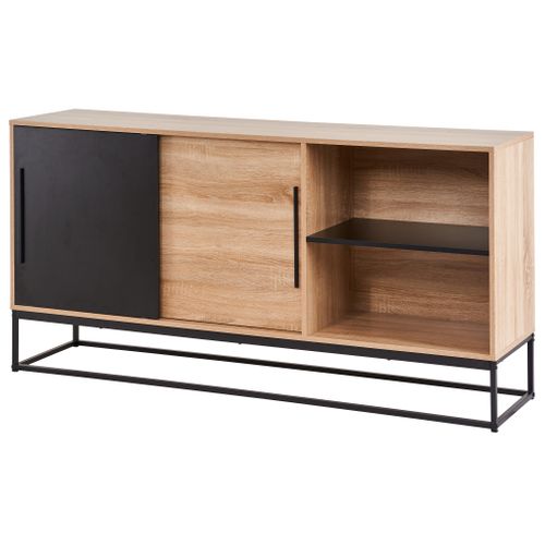 Buffet L.160 cm VINCENTE imitation chêne et noir vue de profil