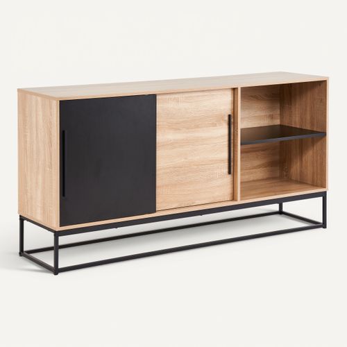 Buffet L.160 cm VINCENTE imitation chêne et noir vue 3/4