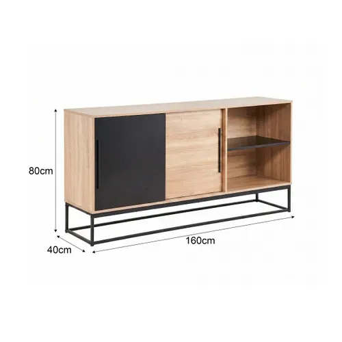 Buffet L.160 cm VINCENTE imitation chêne et noir