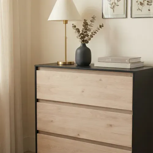 Commode 3 tiroirs L. 80 cm GALENA imitation chêne et noir