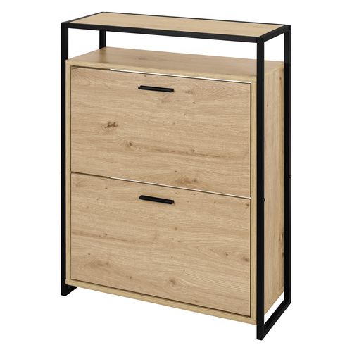 Meuble à chaussures 2 abattants MARLENE imitation chêne et noir