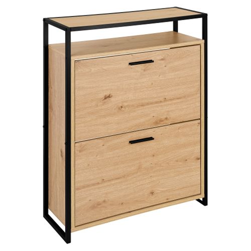 Meuble à chaussures 2 abattants MARLENE imitation chêne et noir