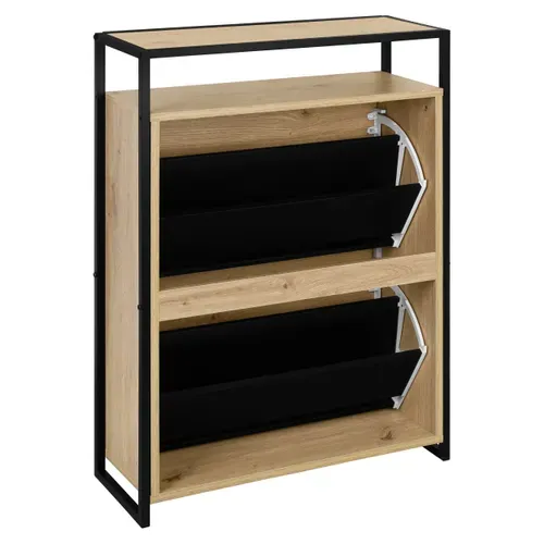 Meuble à chaussures 2 abattants MARLENE imitation chêne et noir