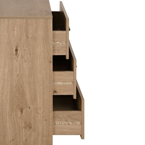 Commode 3 tiroirs PRIMUS imitation chêne vue accessoires