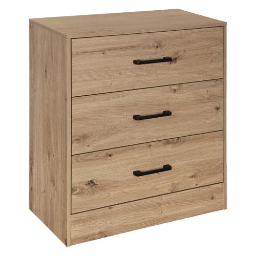 Commode 3 tiroirs PRIMUS imitation chêne vue 3/4