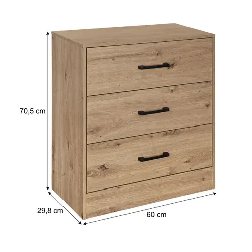 Commode 3 tiroirs PRIMUS imitation chêne