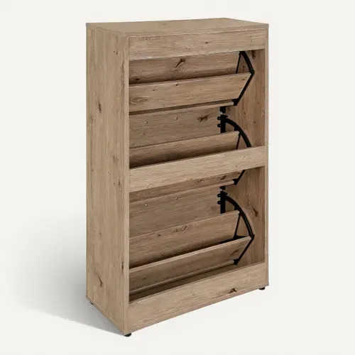 Meuble à chaussure 3 abattants PRIMUS imitation chêne vue de derrière