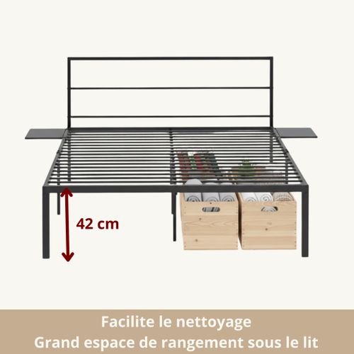 Lit avec sommier 140x190 cm LOIC métal noir