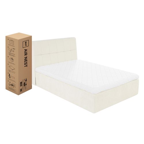 Lit complet avec matelas compressé 140x190 cm velours texturé beige AIR NEST