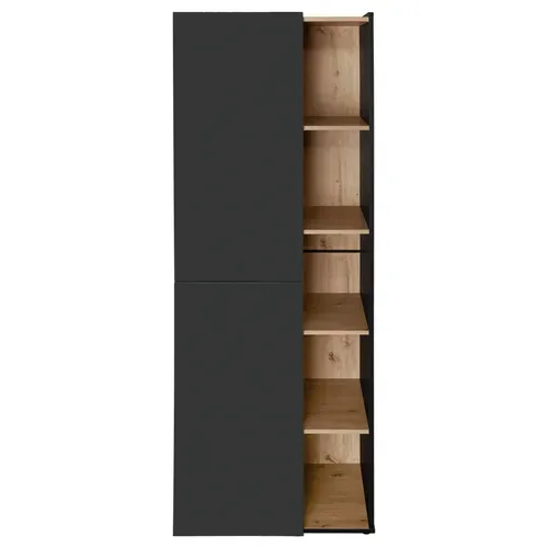 Bibliothèque 5 étagères LILI gris et imitation chêne vue de face