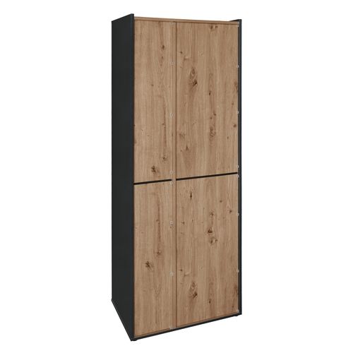 Bibliothèque 5 étagères LILI gris et imitation chêne vue de derrière