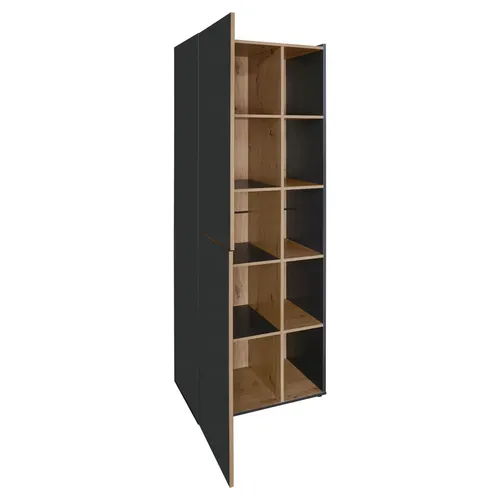 Bibliothèque 5 étagères LILI gris et imitation chêne