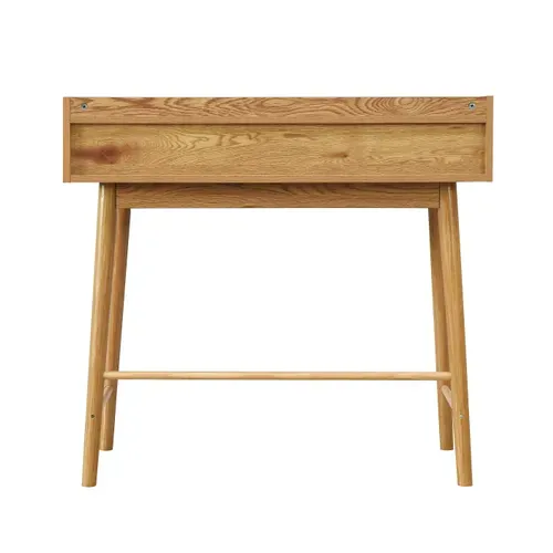 Bureau avec tiroirs LAUSANE imitation chêne et rotin vue de derrière