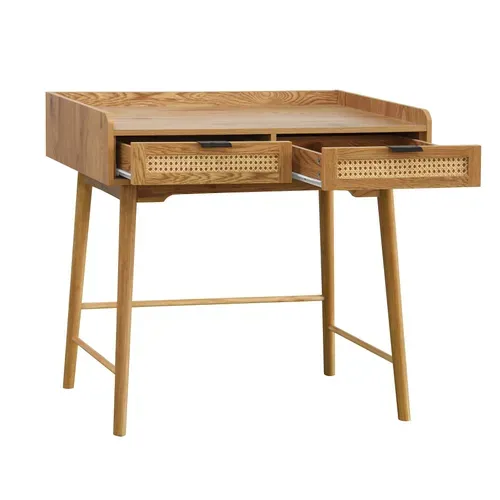 Bureau avec tiroirs LAUSANE imitation chêne et rotin