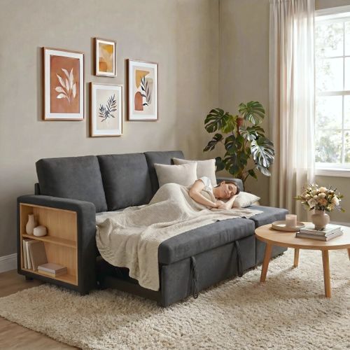 Canapé d'angle convertible méridienne réversible TYLER tissu gris foncé