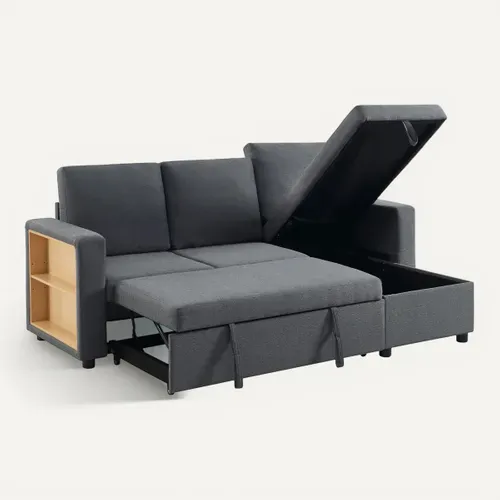 Canapé d'angle convertible méridienne réversible TYLER tissu gris foncé