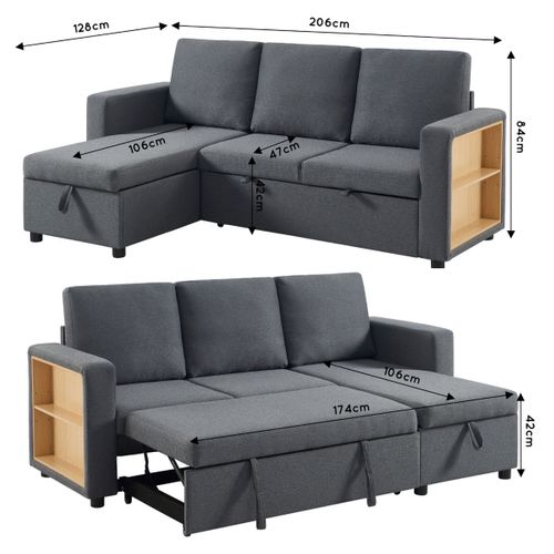 Canapé d'angle convertible méridienne réversible TYLER tissu gris foncé
