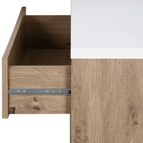 Bureau d'angle RYAN imitation chêne et blanc vue accessoires