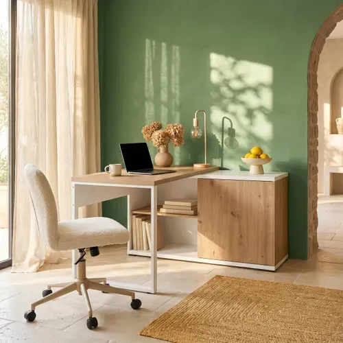 Bureau d'angle RYAN imitation chêne et blanc vue d'ambiance 1