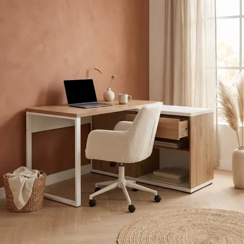 Bureau d'angle RYAN imitation chêne et blanc