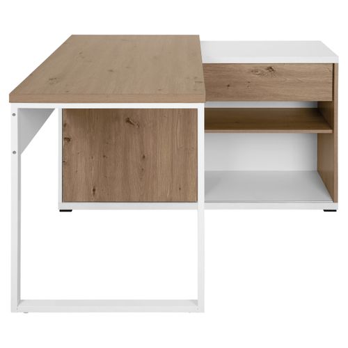 Bureau d'angle RYAN imitation chêne et blanc vue de face