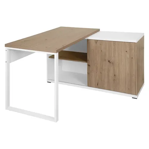 Bureau d'angle RYAN imitation chêne et blanc vue 3/4