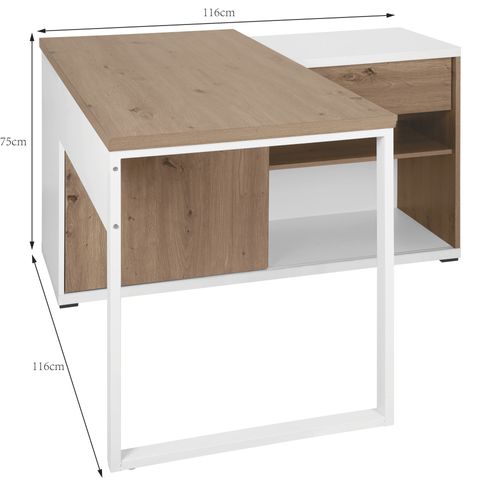 Bureau d'angle RYAN imitation chêne et blanc