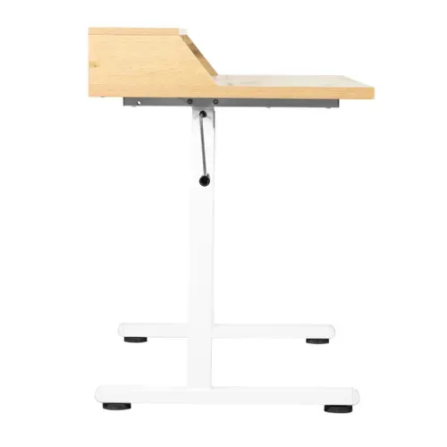 Bureau assis-debout relevable manuellement + tiroirs AARON imitation chêne et blanc vue détaillée