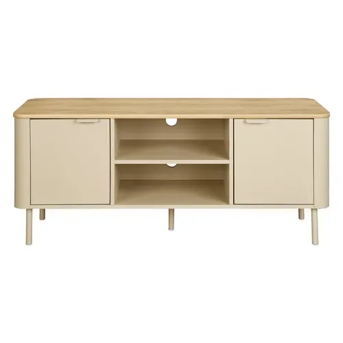 Meuble TV L.120 cm DANIELLE imitation chêne et beige vue de face
