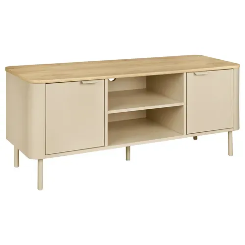 Meuble TV L.120 cm DANIELLE imitation chêne et beige vue 3/4