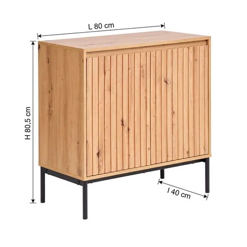 Rangement 2 portes L. 80 cm VICTOIRE imitation chêne et pieds noirs