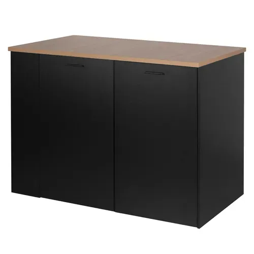 Ilot central H.90cm NATACHA imitation chêne et noir vue de profil
